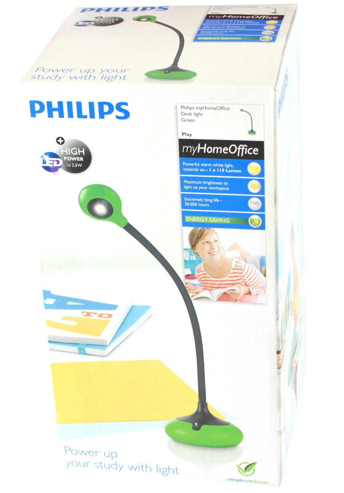 PHILIPS PLAY LED DESK LAMP WARM WHITE LOW ENERGY WIDE BEAM GREEN