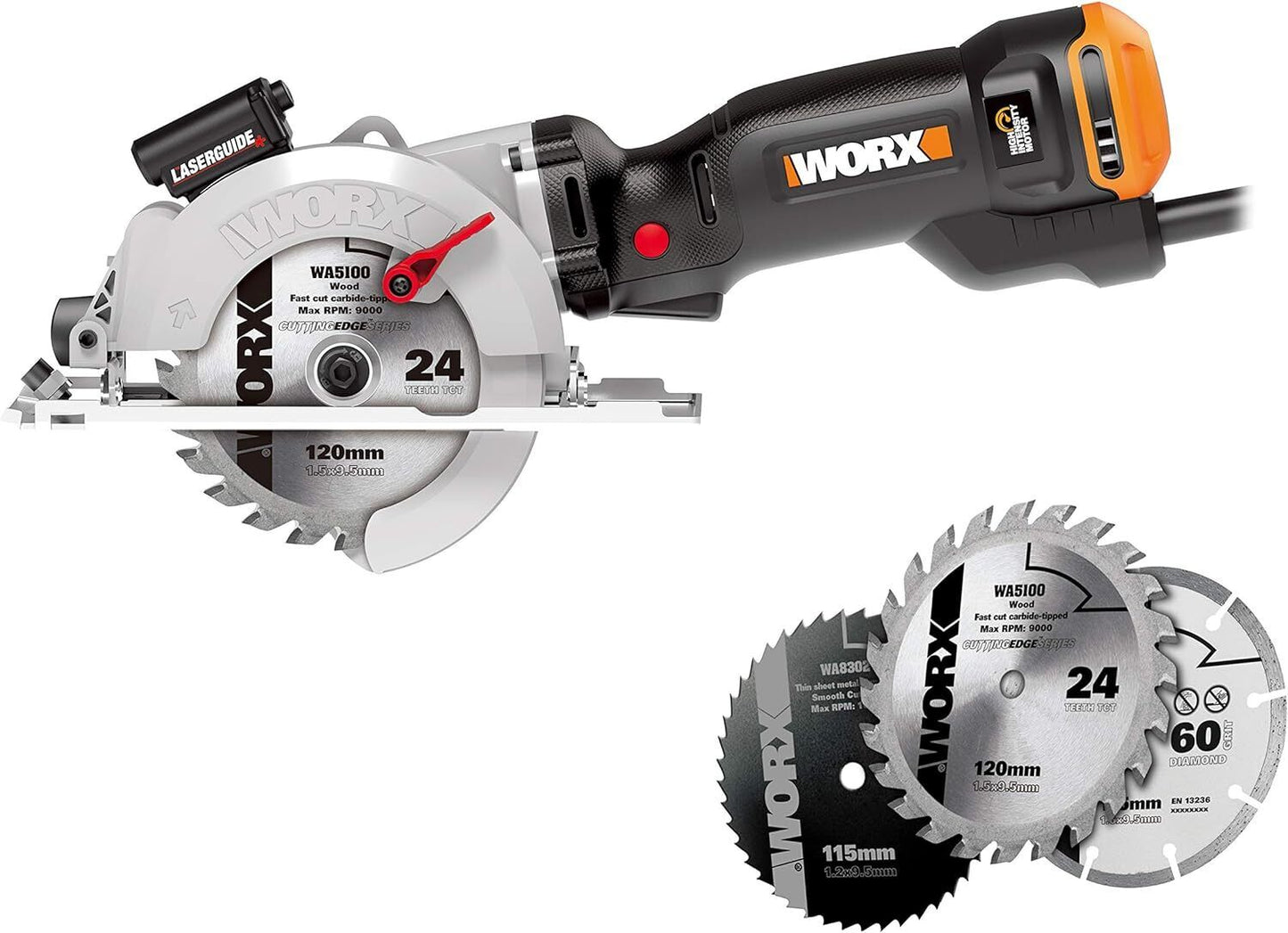 Circular Saw Compact Mains Powered + 3 Cutting Discs Worx WX437 XL 2m Cord 800W