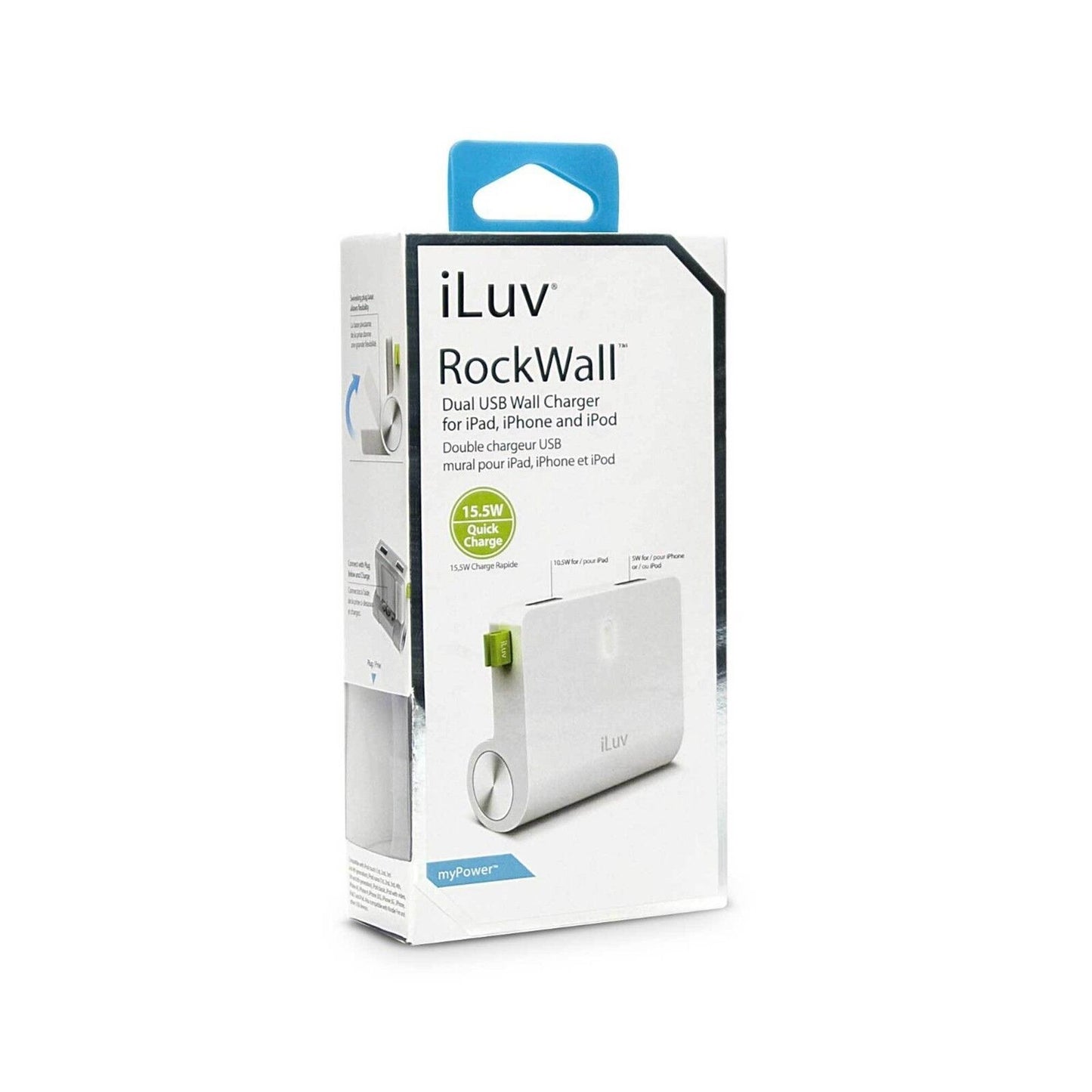 iLuv Rockwall Dual iPad/iPhone/iPod/Android USB Wall Charger IAD710WHT