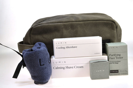 Lumin Ultimate Shaving Set Pre Post Shave Wash Bag Face Towel 6 Piece