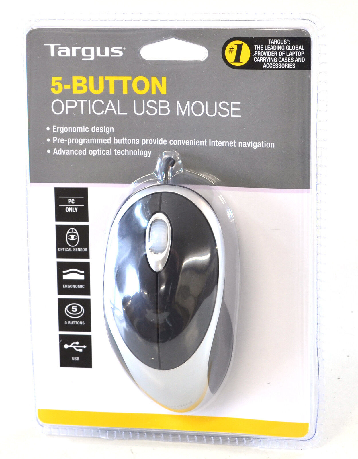 TARGUS ERGO MOUSE OPTICAL WIRED USB 800DPI 5 BUTTON SCROLL AMU06EU