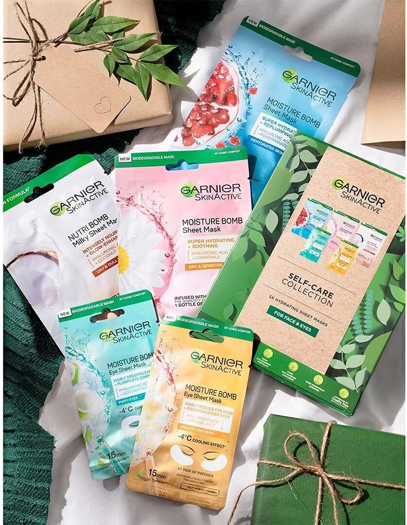 Garnier Skin Active Self Care Face Mask Collection Gift Pack Vegan Biodegradable