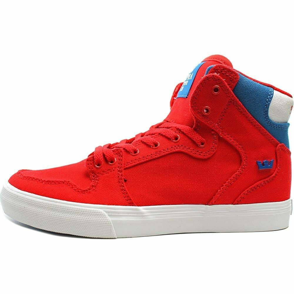 Supra Vaider D Mid Top Skater Mens Trainers Shoes Red White Royal Blue