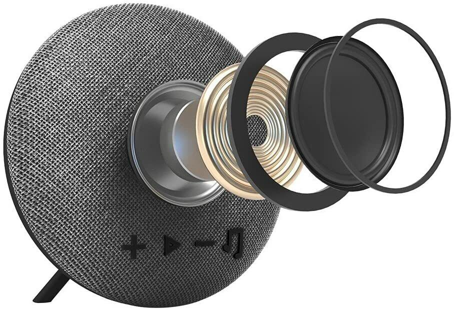 Tzumi Mini Deco Bluetooth Wireless Speaker Circular Pebble Stylish GreyFabric