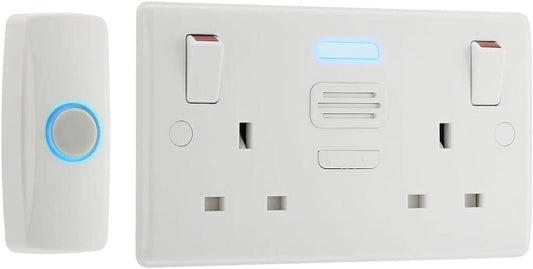 Wireless Mains Powered Door Chime Battery IP44 Push Double Socket 80dB Melody