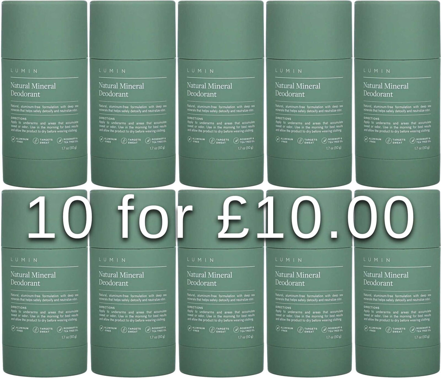 Lumin Natural Mineral Deodorant 50ml 10 For £10 Exp 09/23