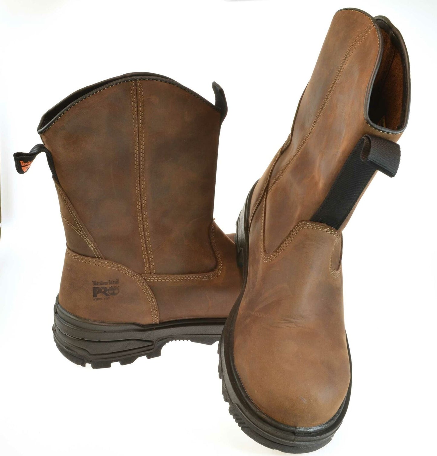 Original Timberland Pro Mortar Brown Leather Pull-On Steel Toe Safety Work Boots