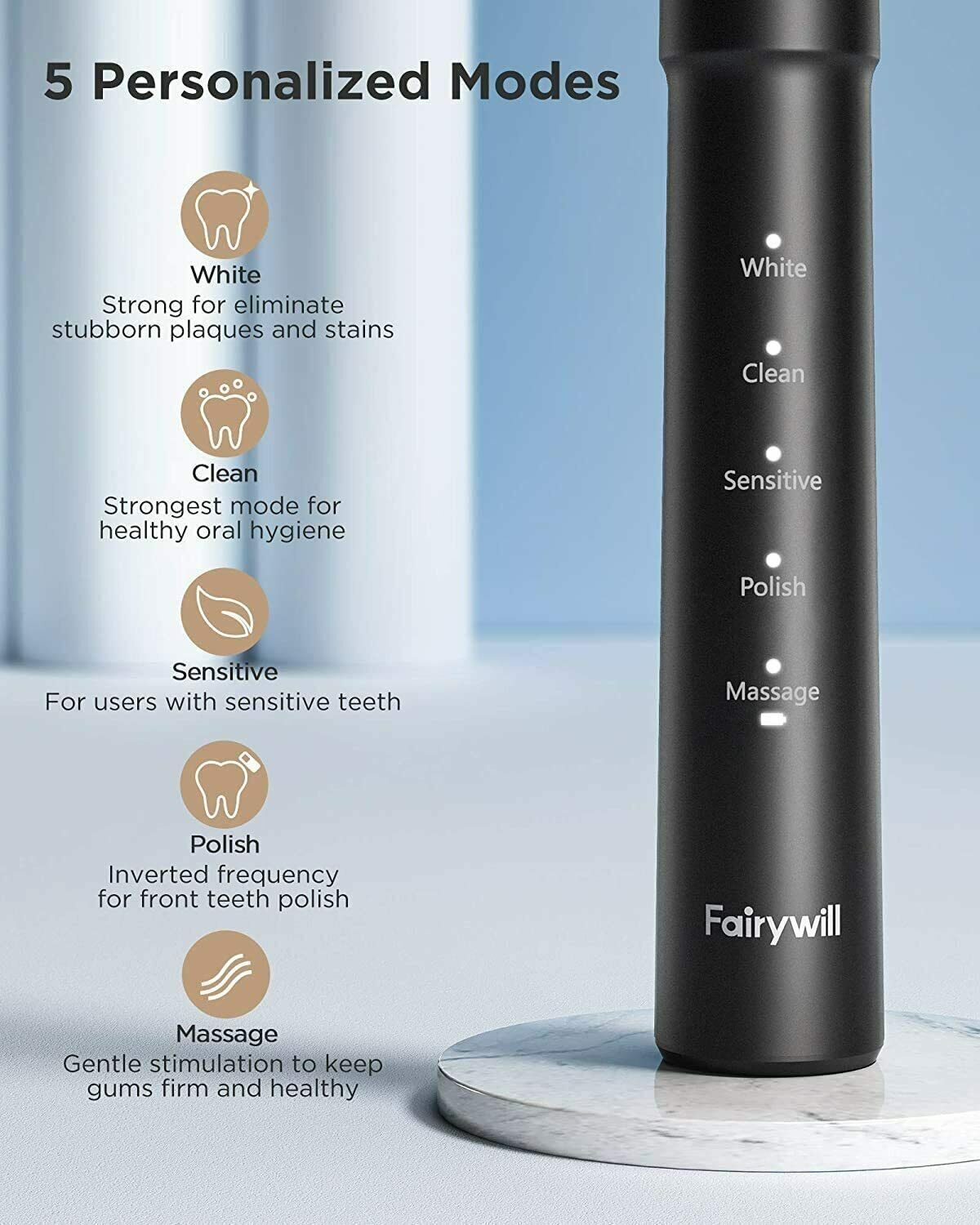 Water Flosser Oral Irrigator Fairywill 5020E Black E11 Sonic Electric Toothbrush