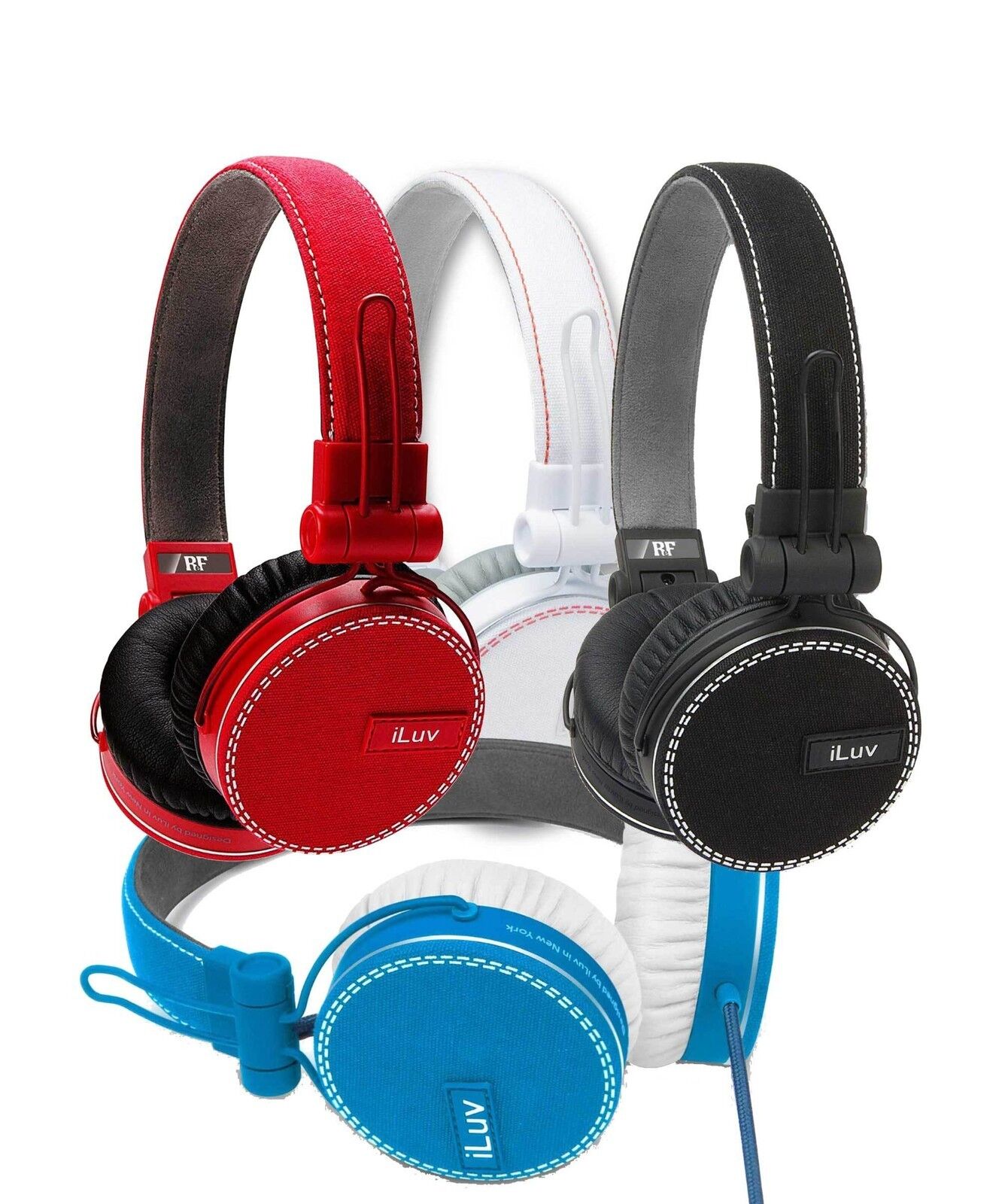 iLuv Rockefeller High Quality Deep Bass On-Ear Headphones Black White Blue Red