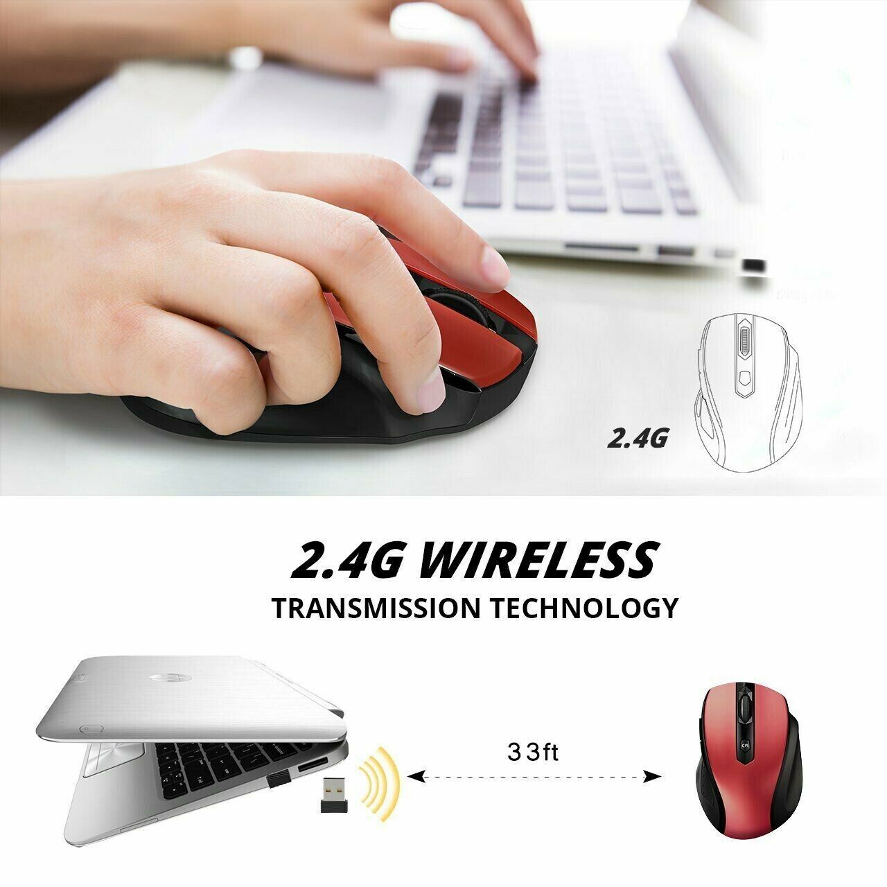 Wireless 2.4GHz Mouse 15m Range Compact Size Travel Portable Victsing D-09