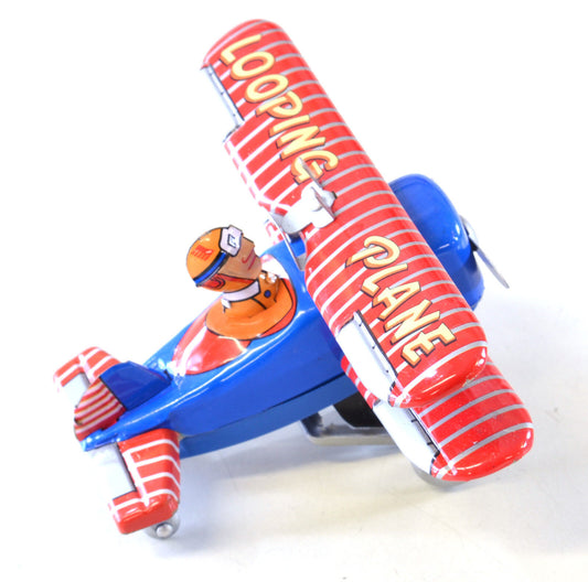 SCHYLLING TIN PLATE LOOPING PLANE CLOCKWORK MECHANICAL WIND UP BI-PLANE BOXED