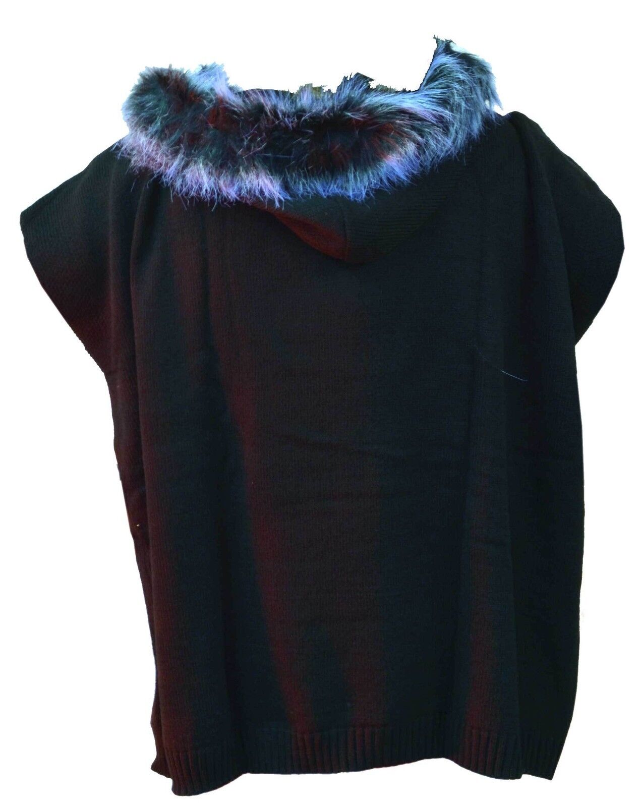 Pia Rossini Ainsley Black Jersey Poncho with Fur Trimmed Hood