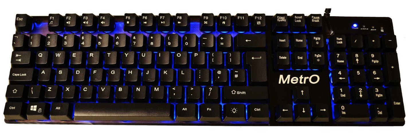 Metro Comet Backlit Wired Gaming Keyboard UK Layout Compact 3 Colour Mechanical