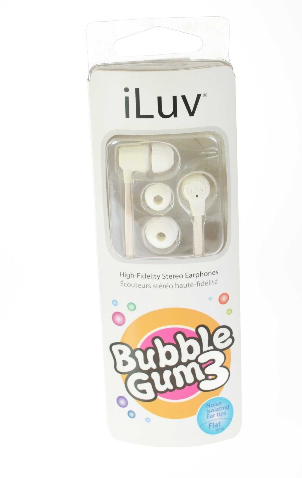 iLuv Bubble Gum 3 Hi Fidelity In Ear Earphones 3 Tip Sizes Flat Cable White