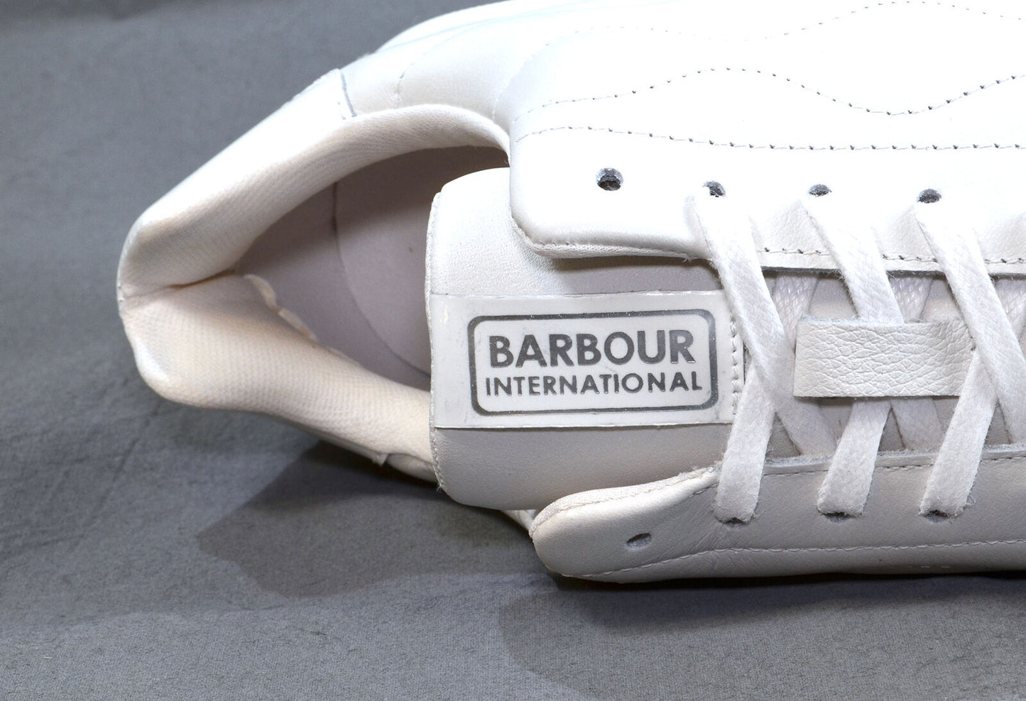 Barbour International Glendale Trainers White Quilted Padded Leather Uppers