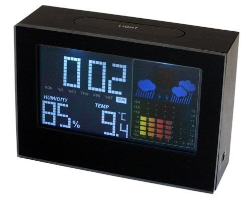 Block Clock LCD Alarm Weather Information Back Lit Multifunction Black