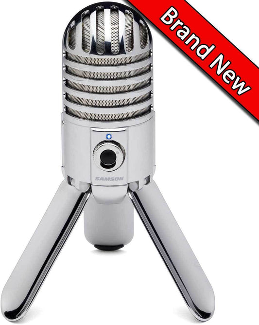 Samson Meteor Microphone Cardioid Headphone Monitoring Mute Stand Chrome Retro