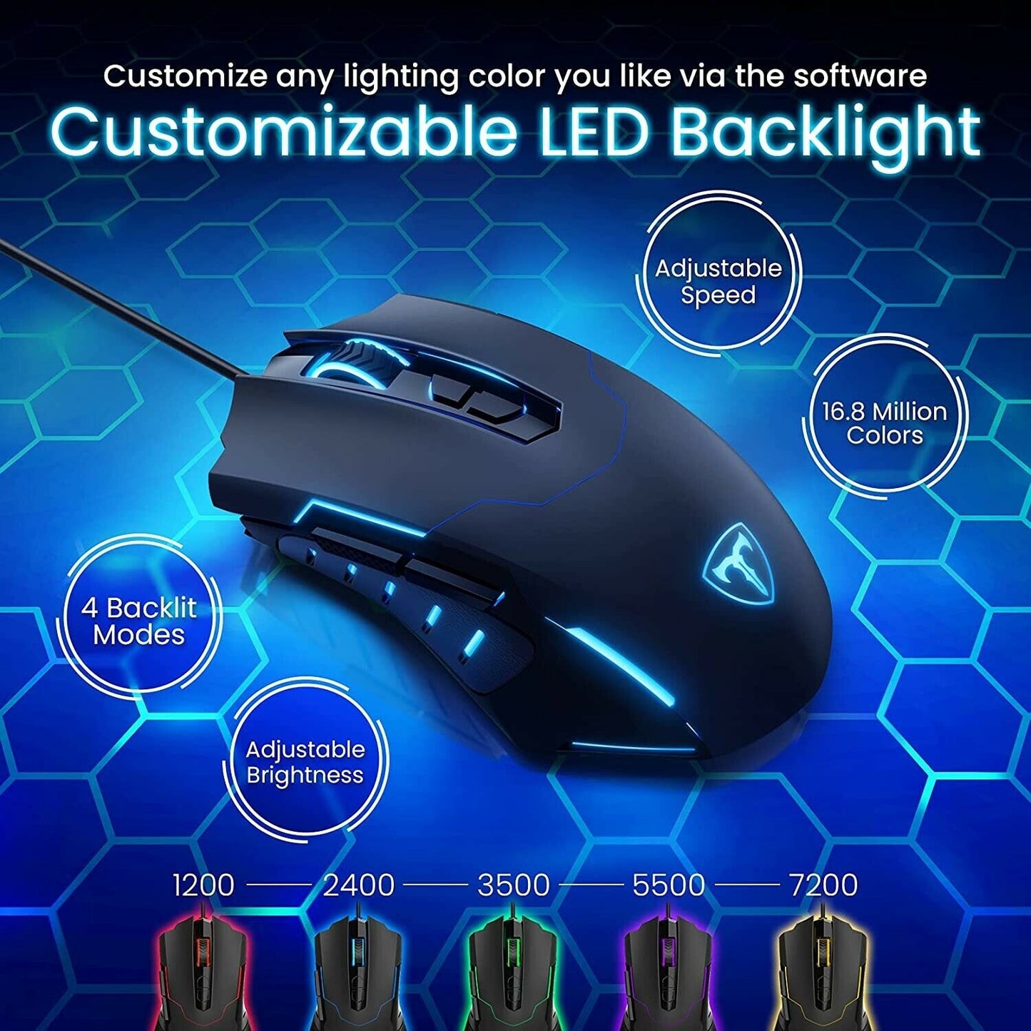 RGB LED Wired Gaming Mouse 7200dpi Programmable 8 Button Victsing T7