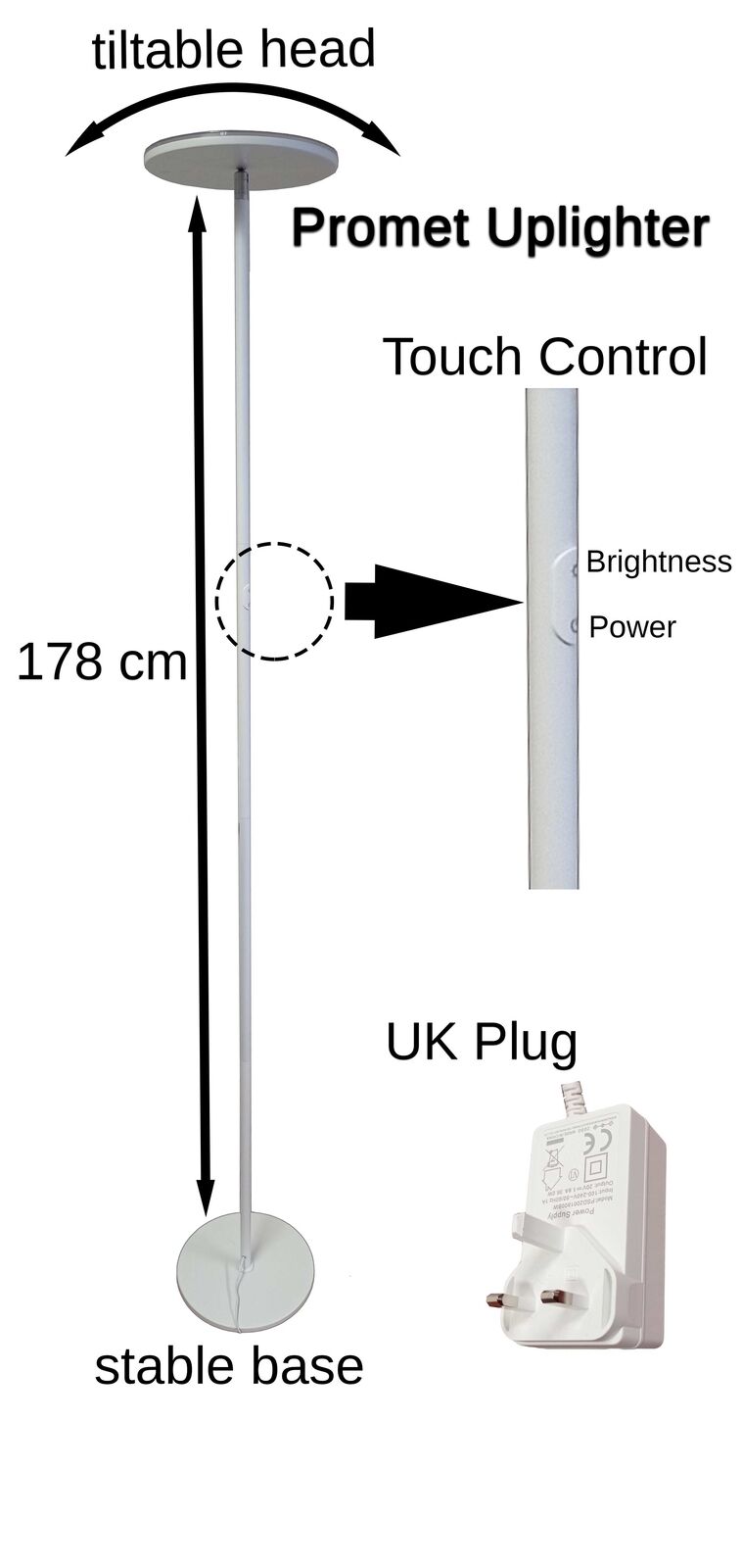 LED Floor Standing 30 Watt Dimmable Uplighter Warm White Wall Washer  Black