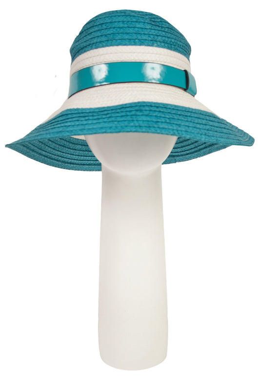 Pia Rossini Malaga Sun Hat Turquoise Blue and White With Contrast Band Summer