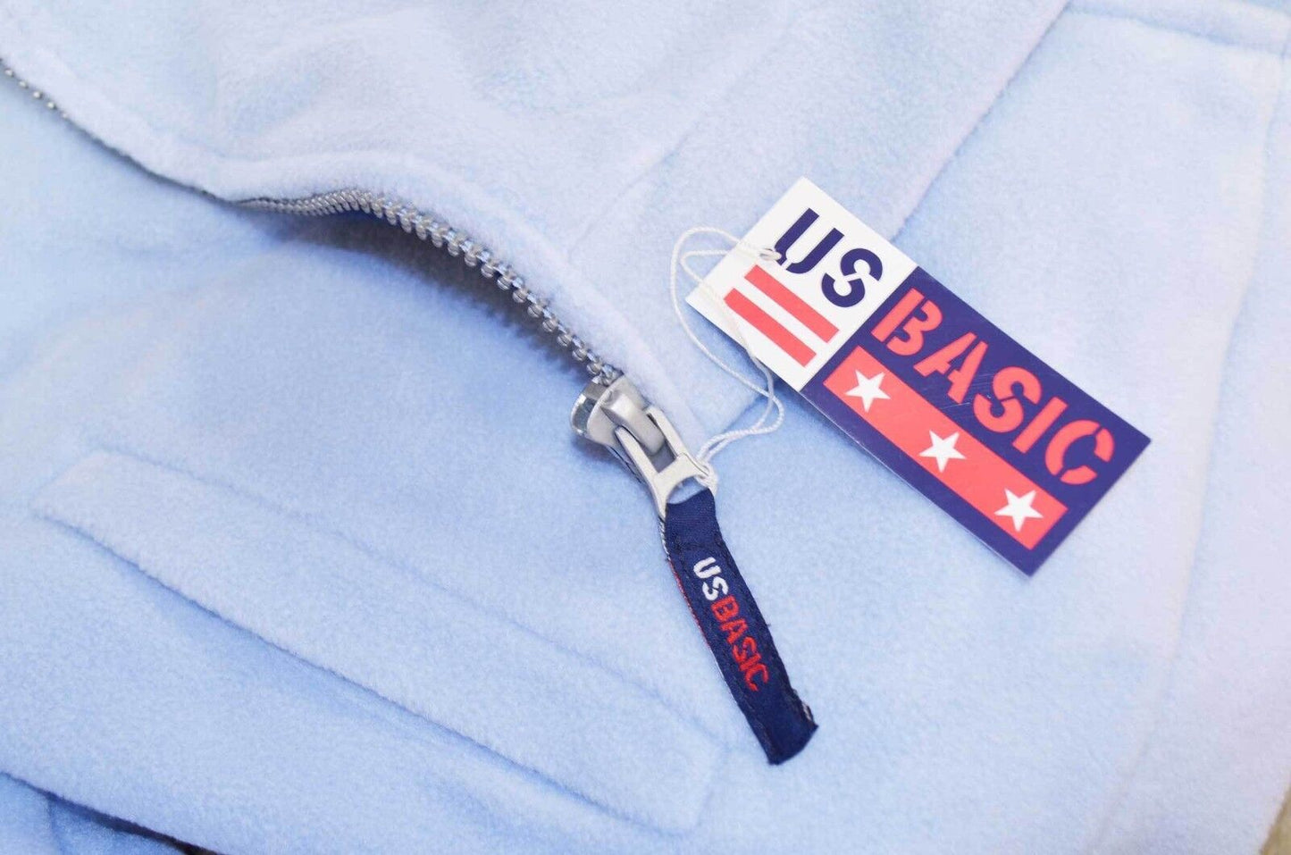 US Basic Nashville Light Blue Outdoor Polyester Fleece Navy Trim Full Zip New