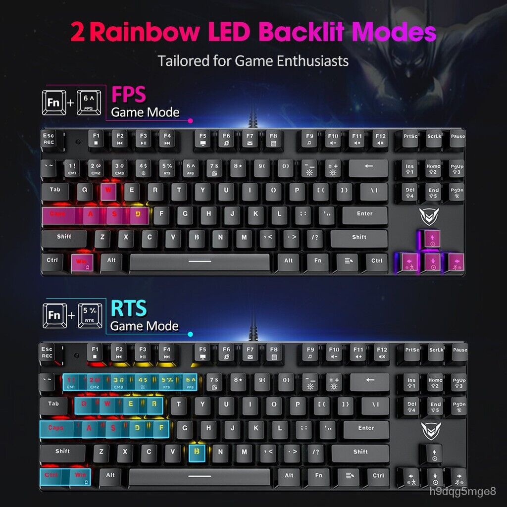 Mechanical Keyboard Wired RGB Backlit Blue Switches QWERTY TKL 80% Compact