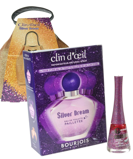 Bourjois Silver Dream EDP 50ml  Nail Enamel 9ml in a Glitter Pouch Gift Set