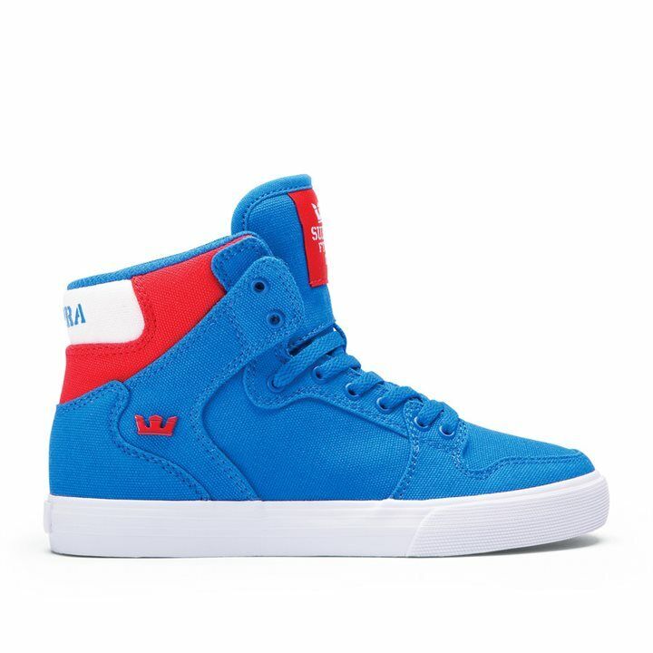 Supra Vaider D Mid Top Skater Mens Trainers Shoes Red White Royal Blue