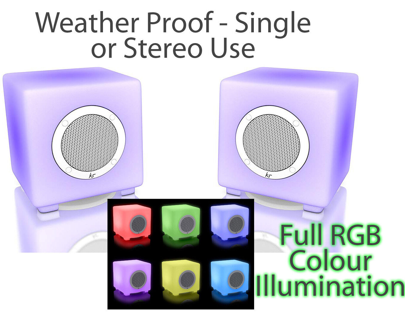 Waterproof Outdoor Bluetooth Twin Stereo Wireless Speakers KitSound Glow RGB