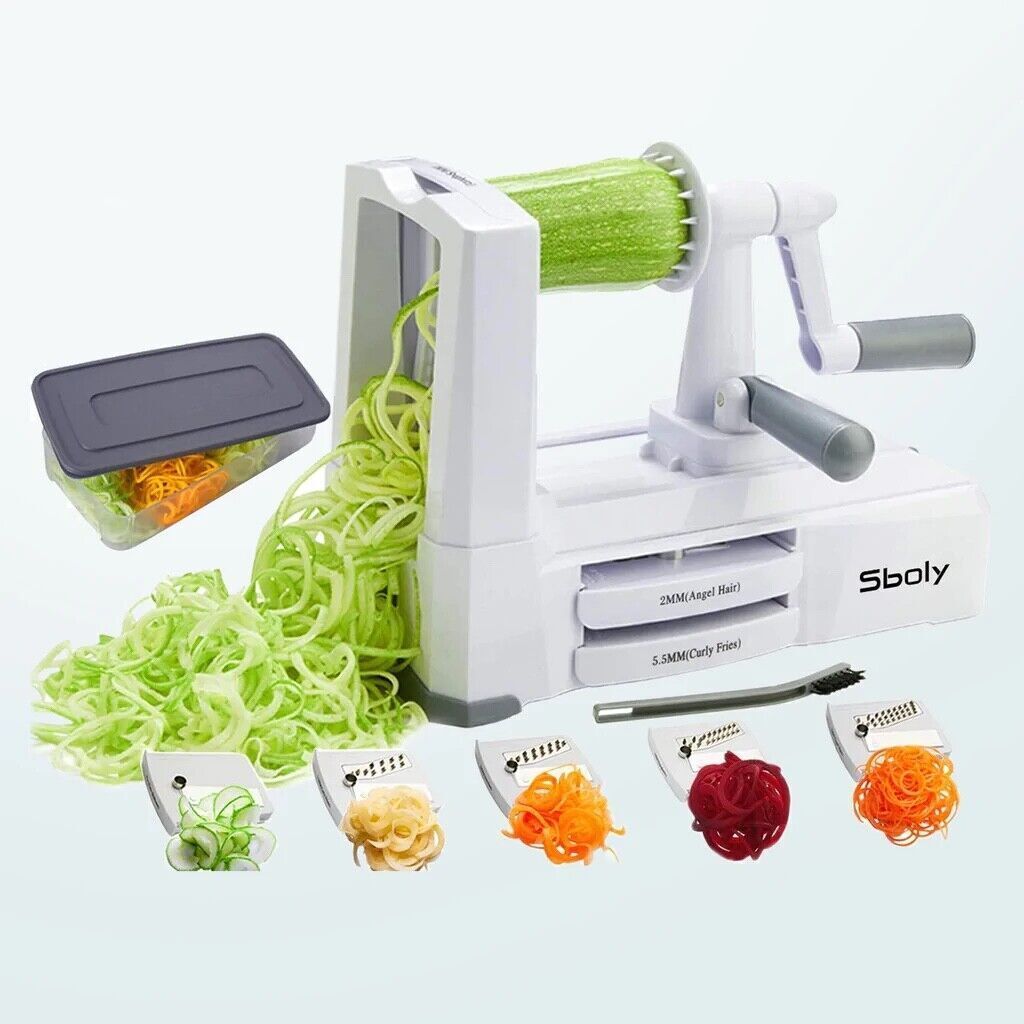 5 Blade Spiralizer Rotary Food Slicer Chopper Grater Vegetable Spaghetti Maker