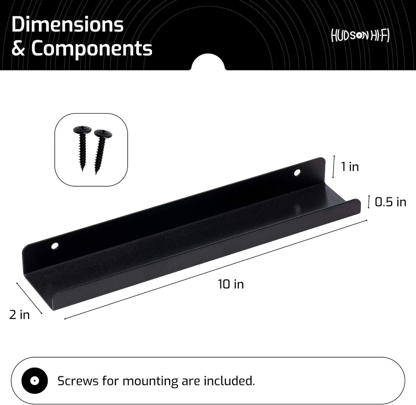 Hudson Hi-Fi 12" Vinyl Wall Mount LP Album Display Shelf  Steel