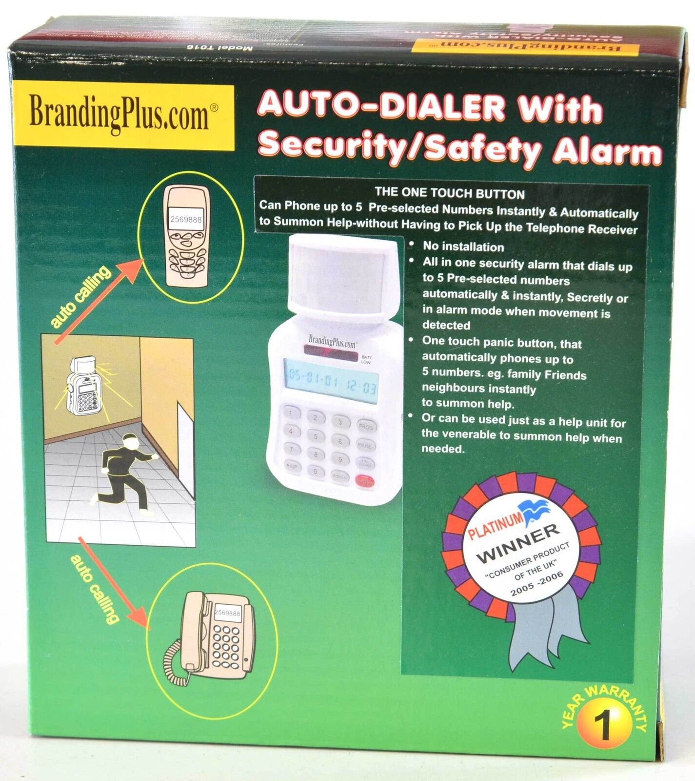 Auto Dialling PIR Motion Sensor Intruder Alarm Panic Button Programmable