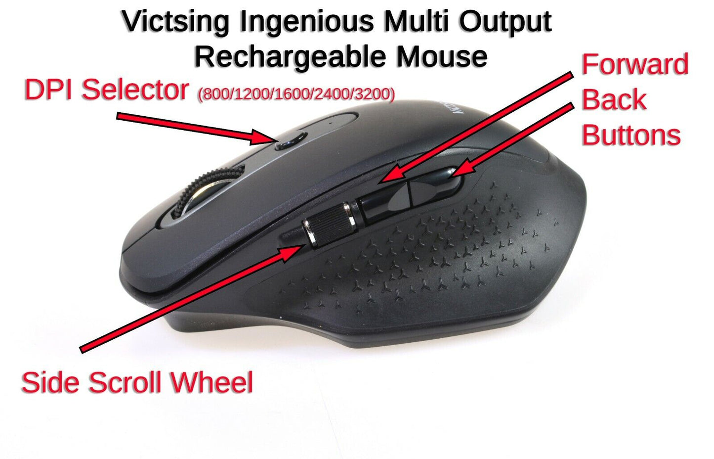 Bluetooth AND 2.4GHz Wireless Mouse Variable DPI Side Scroll Rechargeable