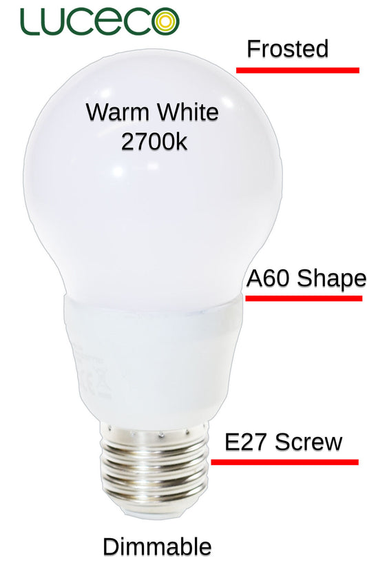 Luceco A60 Classic Frosted E27 Dimmable Warm White Light Bulb 2700k 10W LED