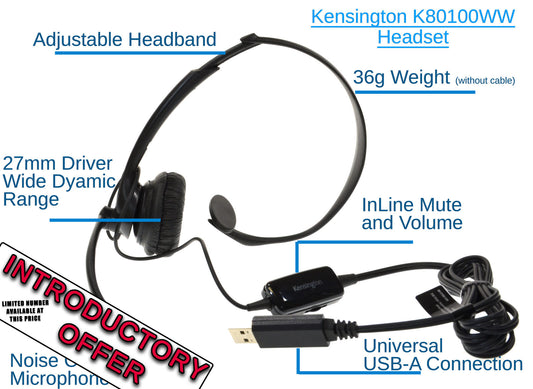 Kensington Office Call Centre Headset Monaural Noise Cancelling In Line Controls