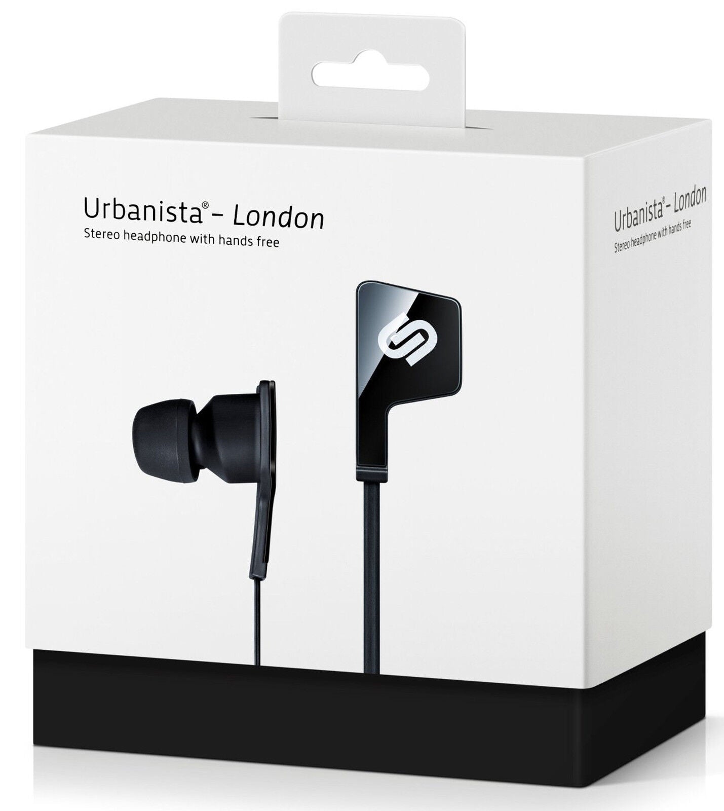 URBANISTA LONDON BLACK EARPHONES MIC FLAT CABLE EXTENSION 3 EAR TIPS