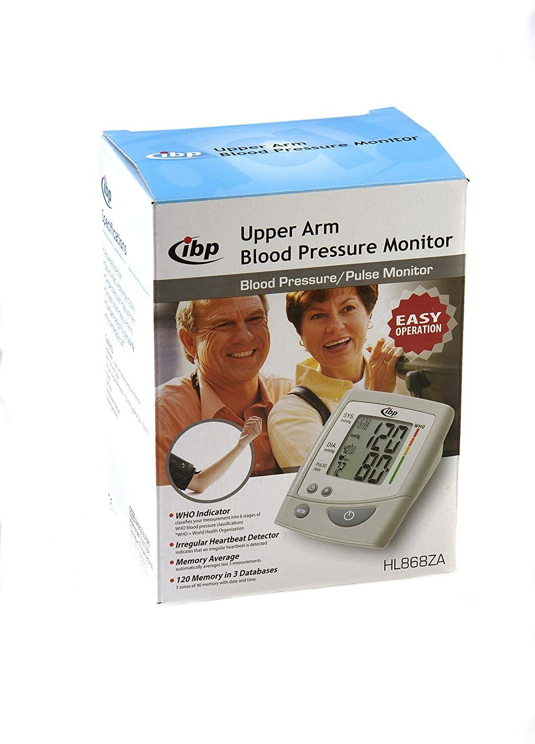 AUTOMATIC BLOOD PRESSURE PULSE MONITOR UPPER ARM CUFF IBP HL-868Z