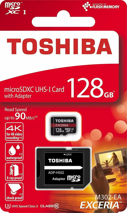 Toshiba Exceria M302 128GB Micro SD Memory Card 90 MB/s 4K - THN-M302R1280EA