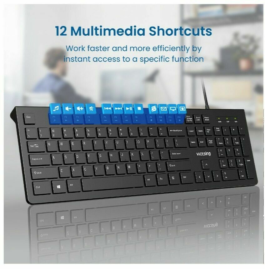 USB Wired Keyboard UK Layout Compact Quiet Low Profile Chiclet Keys Spill Resist