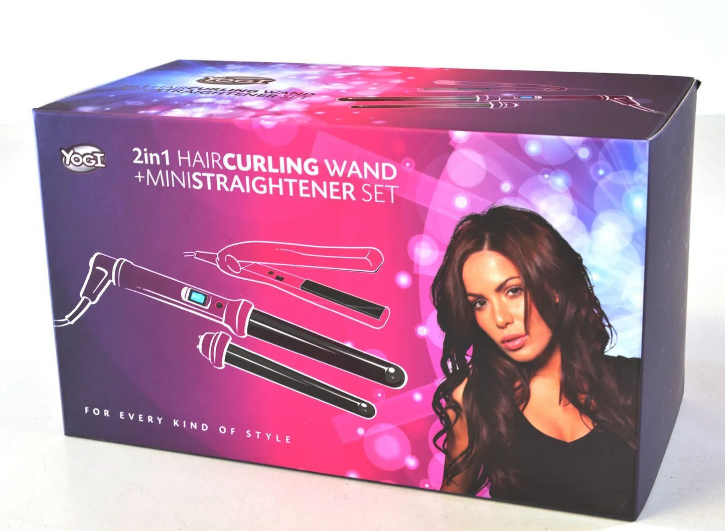 Mini Hair Straightners + Twin Barrel Curling Wand Gift Pack Yogi Metalic Pink