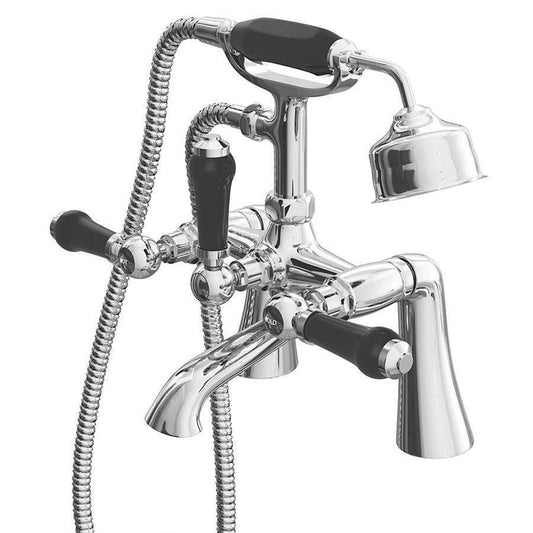 Bath Shower Mixer Tap Traditional Black Ceramic Lever Polished Chrome Cassellie