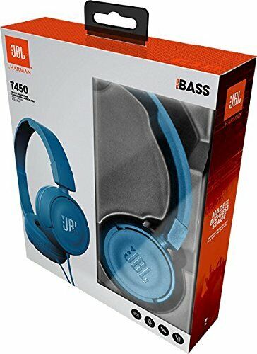 JBL Harman T450 On-Ear Lightweight Wired Headphones Mic Blue