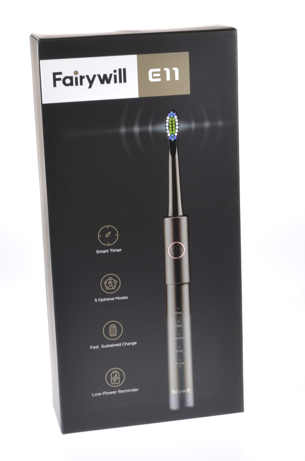 Fairywill E11 Sonic RechargeableToothbrush 8 Replacemtent Heads USB 5 Modes