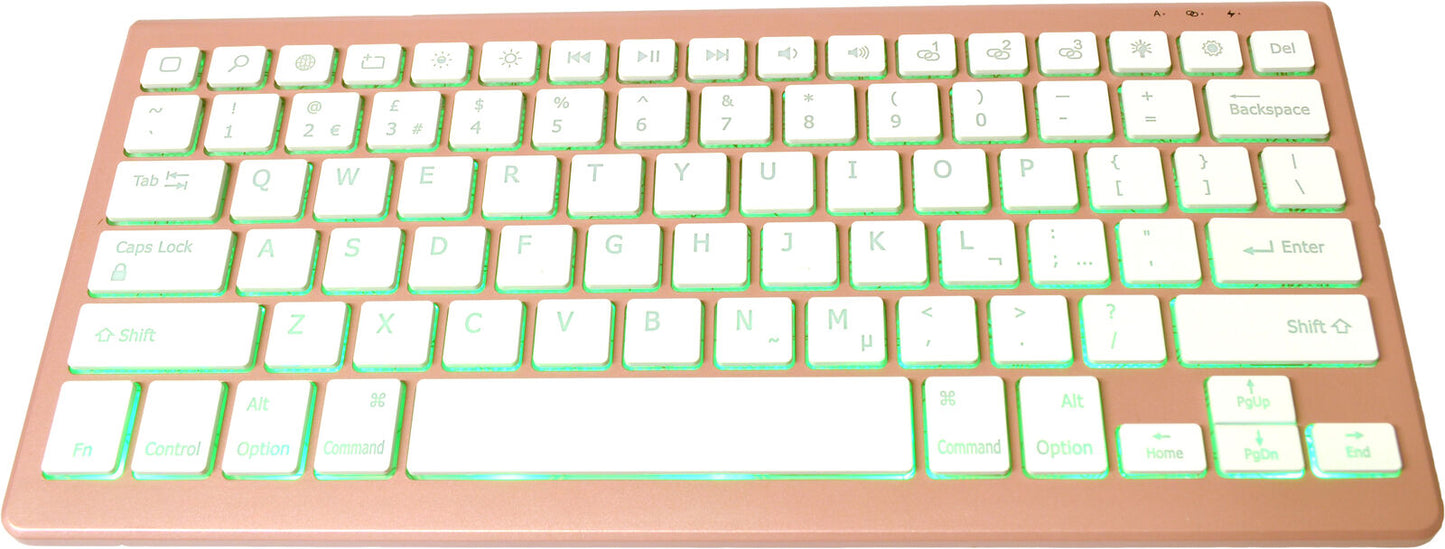 Bluetooth Backlit  Rechargeable Keyboard Rose Gold UK Layout Compact PC Tablet