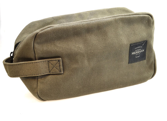 Mens Wash Toiletries Travel Bag Distressed Waxed Canvas Khaki Meridian To-Go