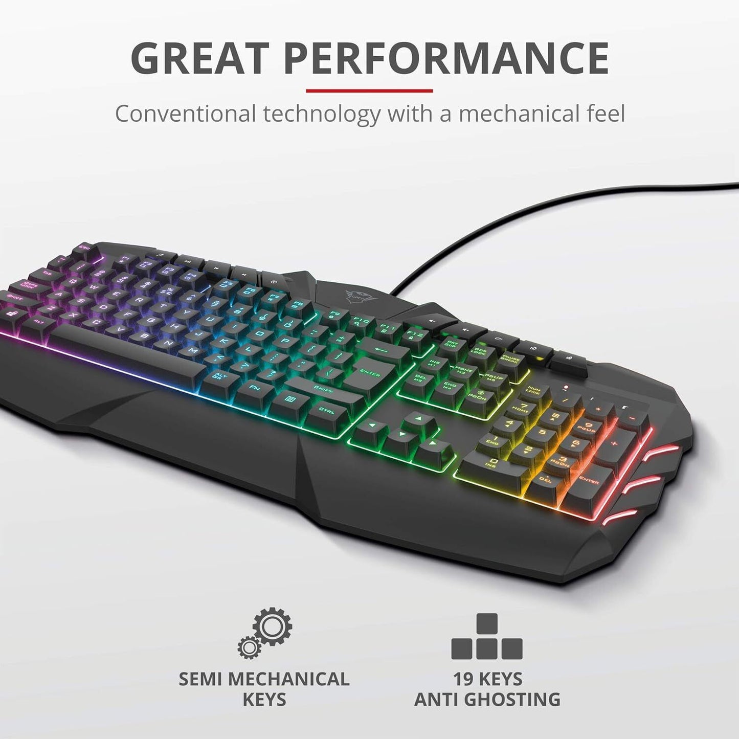 LED Gaming Keyboard Trust Odyss Semi-Mechanical Wired UK Layout Anti Ghosting