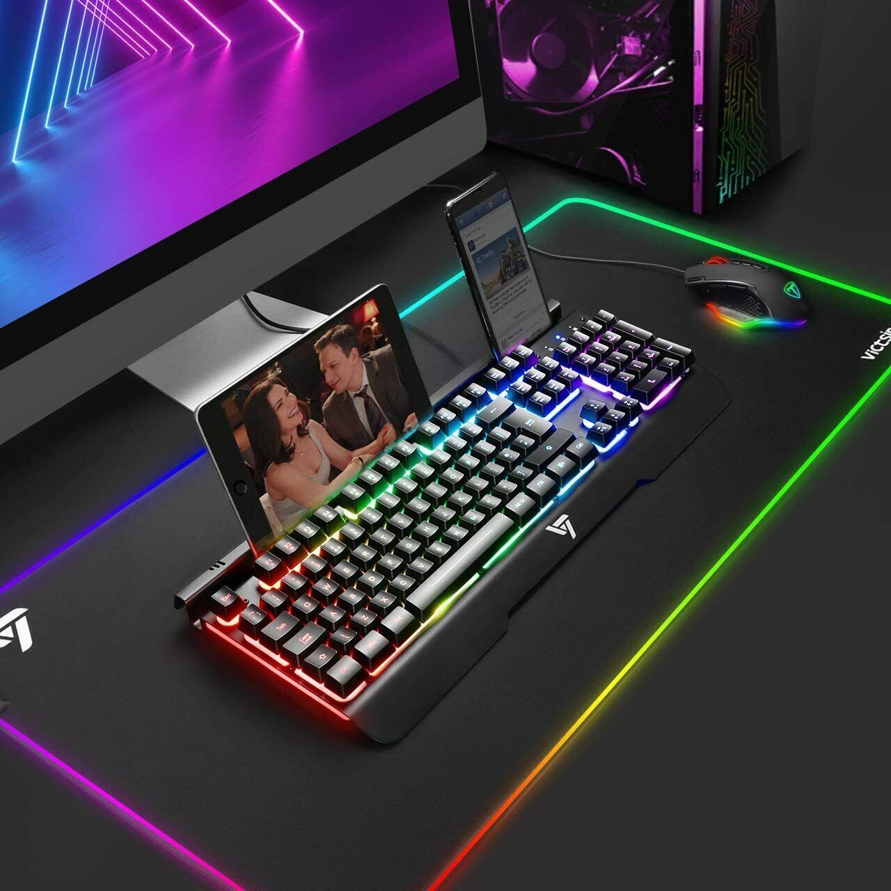  Metal RGB Illuminated Backlit Gaming Keyboard NKey Rollover UK Layout