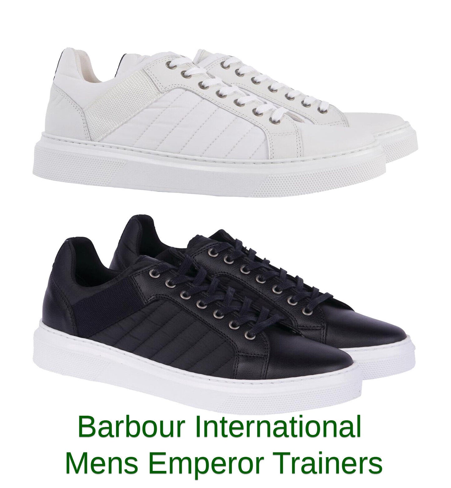 Barbour International Emperor Trainers Sneakers Shoes Black White Mens Womens