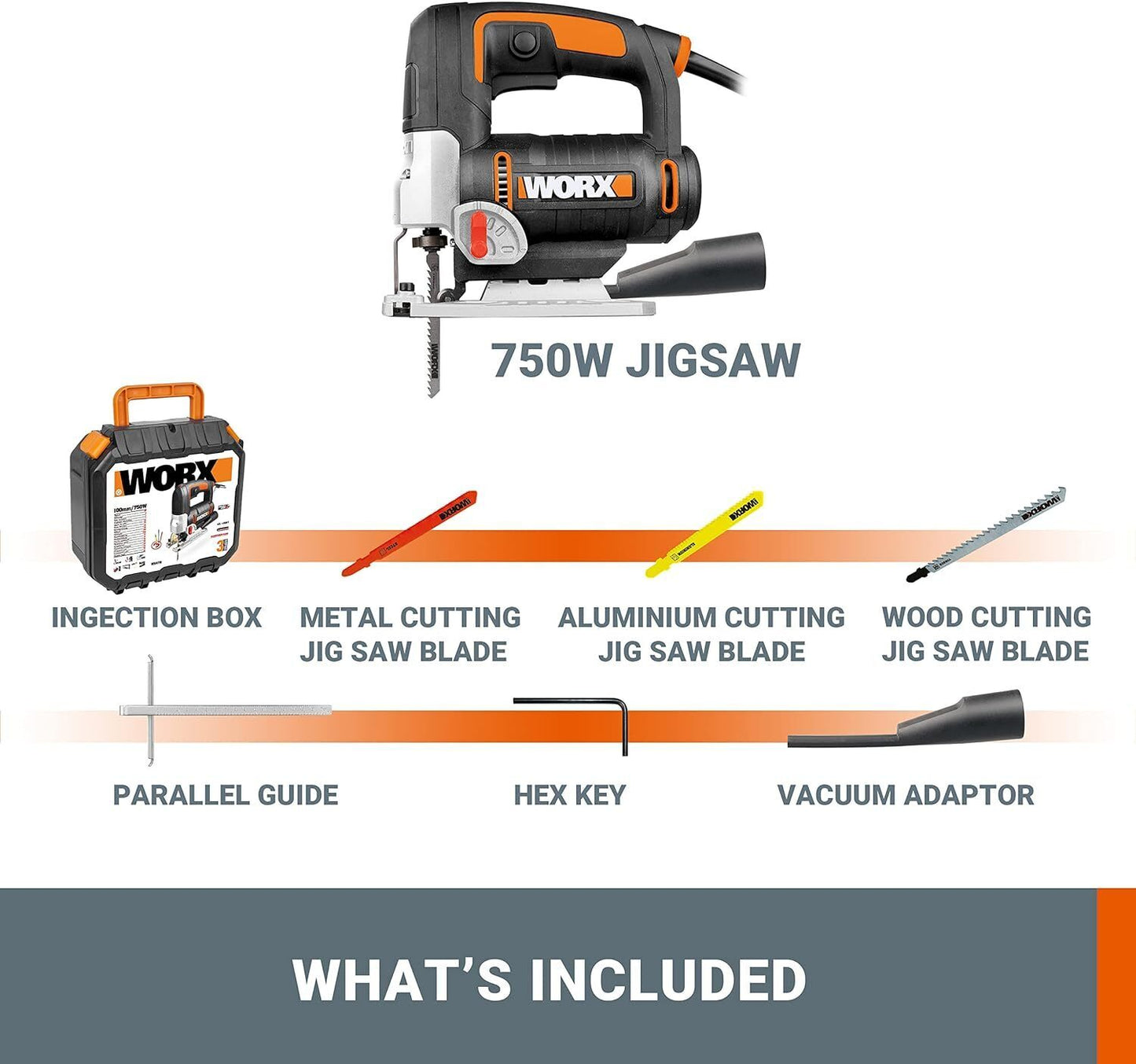 750W JigSaw Wood Aluminium Steel Variable Speed Cutting Patterns inc Blades Dust