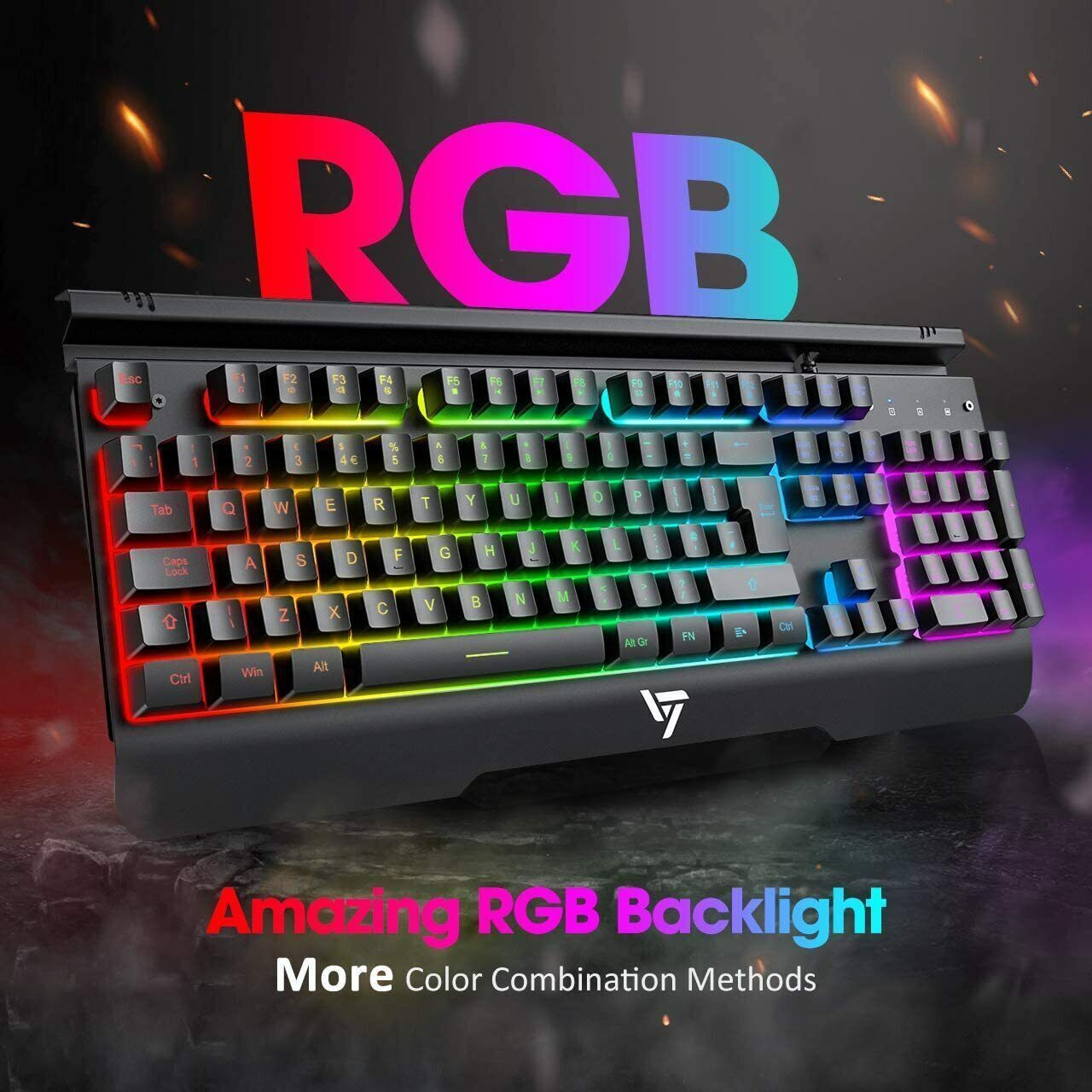  Metal RGB Illuminated Backlit Gaming Keyboard NKey Rollover UK Layout